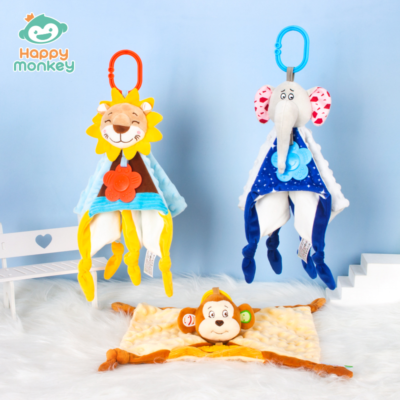 Happy monkey安撫巾嬰兒可啃咬安撫玩偶睡覺公仔寶寶玩具毛絨手偶