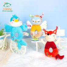 Happy monkey嬰兒手抓搖鈴新生兒抓握訓(xùn)練安撫玩偶寶寶早教玩具